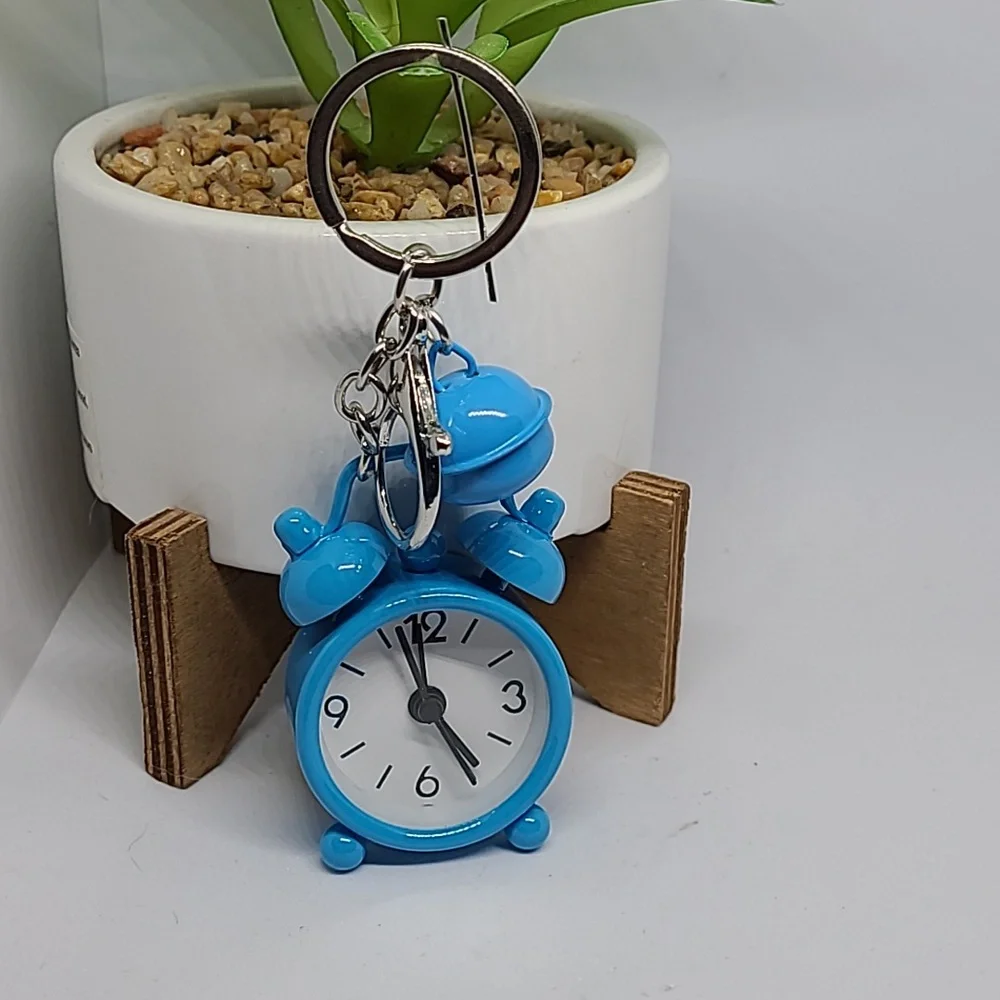 Mini‎ Blue Alarm Clock Keychain Cute Novelty Keyring Bag Charm Decoration